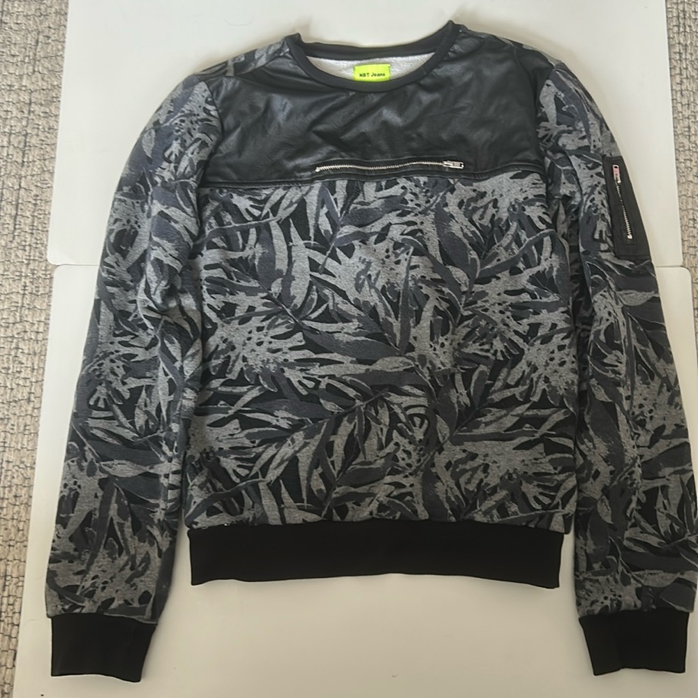 NBT Jeans Sweatshirt with zippers and faux leather details, Kids 12A, 152 cm
